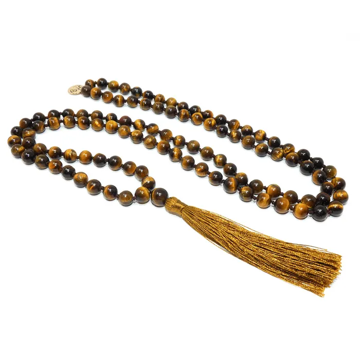 Lily Rose Jewelry Tigers Eye Willpower 108 Hand Knotted Mala with Tassel Necklace Necklaces Lily Rose Jewelry Tigers Eye Willpower 108 Hand Knotted Mala with Tassel Necklace Necklaces