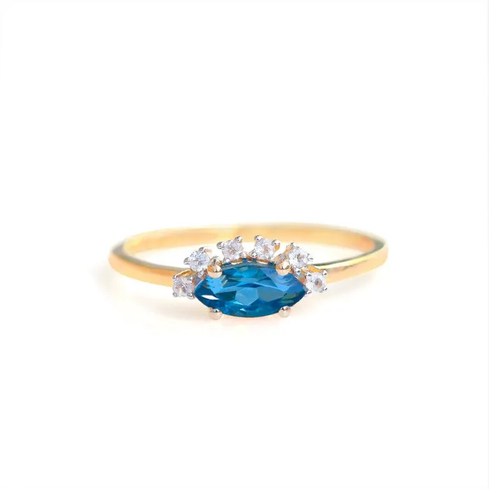 London Blue Topaz White Topaz 10kt Yellow Gold Minimalist Ring 075 ct tw YoTreasure Rings London Blue Topaz White Topaz 10kt Yellow Gold Minimalist Ring 075 ct tw YoTreasure Rings
