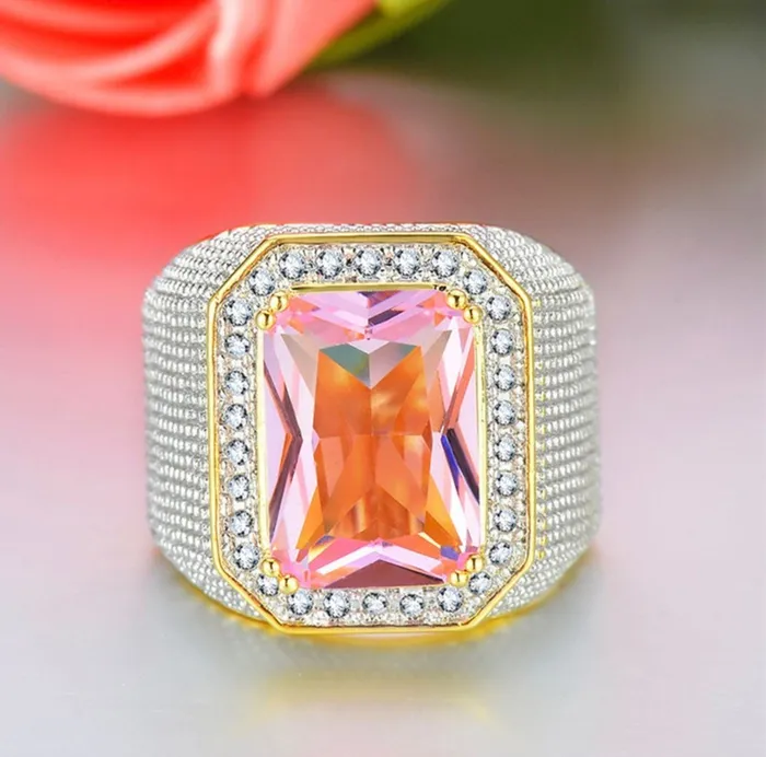 Minx London Rings Big Pink Diamond Ring Gold Pink Diamond Ring Womens Pink Diamond Ring Big Gold and Pink Ring Fashion Ring Mens Pink Diamond Ring