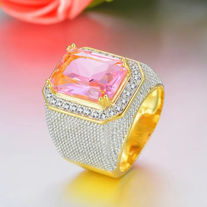 Minx London Rings Big Pink Diamond Ring Gold Pink Diamond Ring Womens Pink Diamond Ring Big Gold and Pink Ring Fashion Ring Mens Pink Diamond Ring