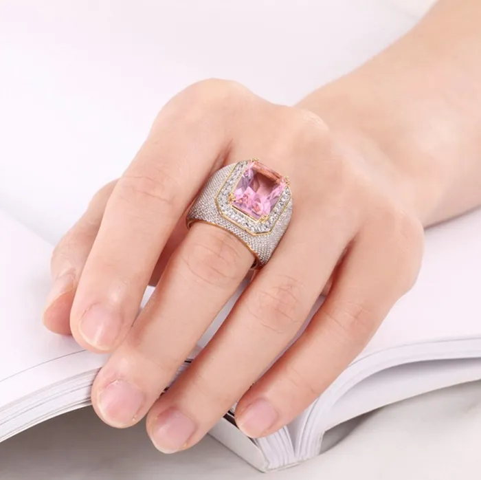 Minx London Rings Big Pink Diamond Ring Gold Pink Diamond Ring Womens Pink Diamond Ring Big Gold and Pink Ring Fashion Ring Mens Pink Diamond Ring