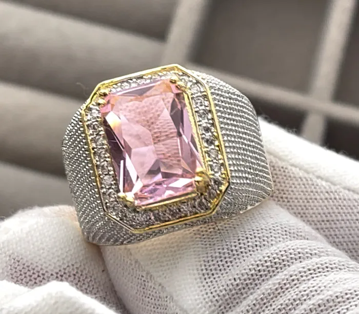 Minx London Rings Big Pink Diamond Ring Gold Pink Diamond Ring Womens Pink Diamond Ring Big Gold and Pink Ring Fashion Ring Mens Pink Diamond Ring