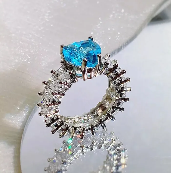 Minx London Rings Heart Ring Heart Shaped Ring Heart Shape Ring Eternity Ring Aquamarine Ring Topaz Ring Blue Diamond Ring Womens Eternity Ring