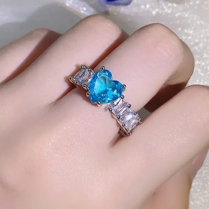 Minx London Rings Heart Ring Heart Shaped Ring Heart Shape Ring Eternity Ring Aquamarine Ring Topaz Ring Blue Diamond Ring Womens Eternity Ring