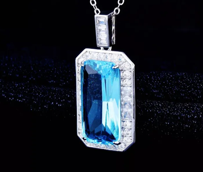 Minx London Womens Necklace Blue Emerald Necklace Aquamarine Diamond Necklace Blue Diamond Pendant Emerald Diamond Pendant Emerald Pendant Necklaces