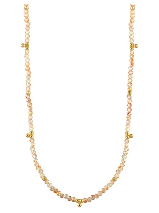 Necklaces AVF AVF Gold Beaded Orange Zircon and Ball Charm Necklace SI6721