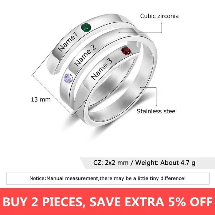 Necklaces customjewelryan Personalized Stainless Steel Rings for Women Three Custom Names Three Custom Birthstones