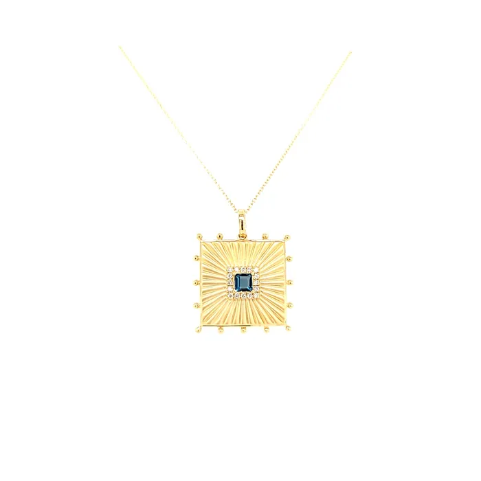 Necklaces Doves 18k Yellow Gold London Blue Topaz Medallion Necklace I7730