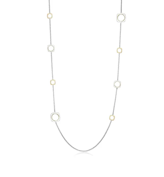 Necklaces ELLE ELLE Two Tone Long Necklace with Open Square Stations SI6073