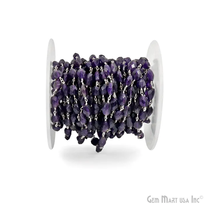 Necklaces GemMartUSA Amethyst Faceted Beads 6x8mm Silver Wire Wrapped Rosary Chain Necklaces GemMartUSA Amethyst Faceted Beads 6x8mm Silver Wire Wrapped Rosary Chain