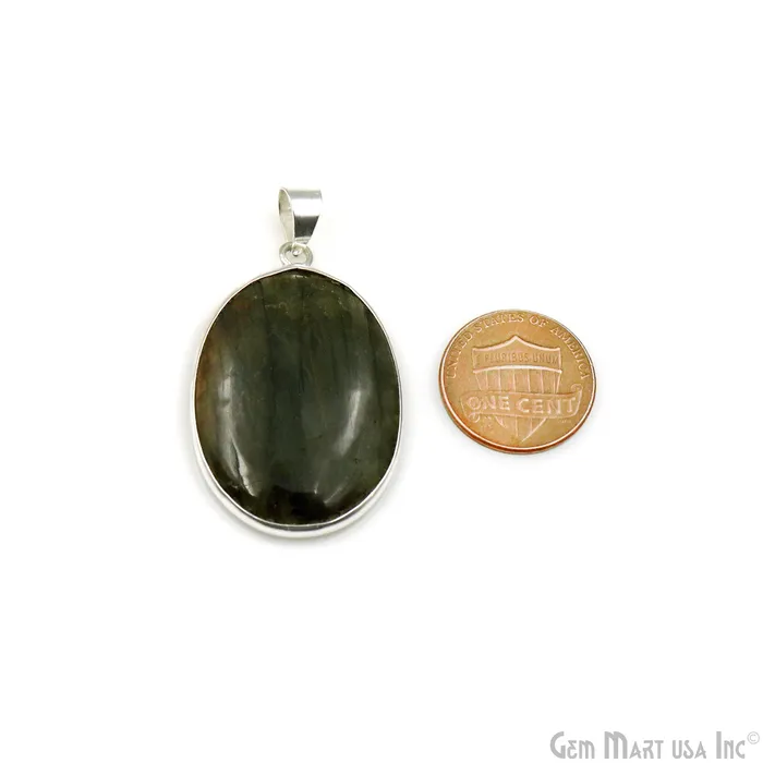 Necklaces GemMartUSA Labradorite Gemstone Oval 39x25mm Sterling Silver Necklace Pendant 1PC