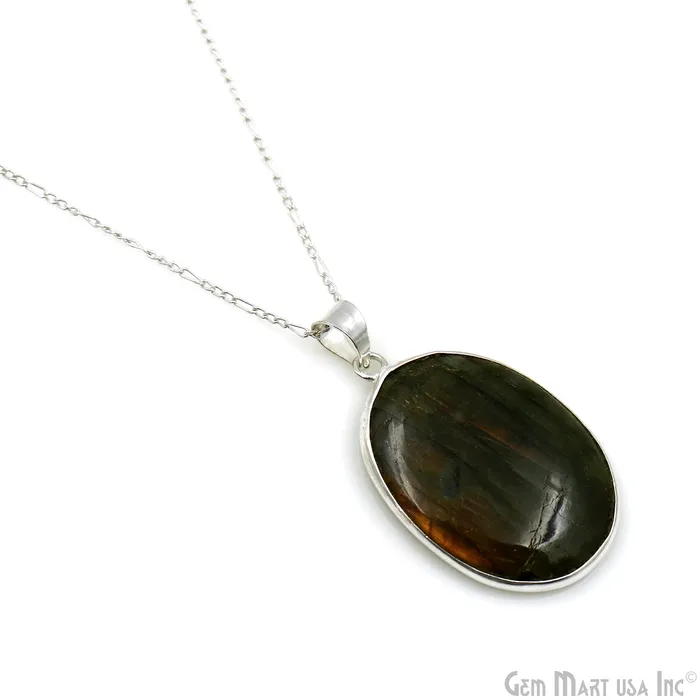 Necklaces GemMartUSA Labradorite Gemstone Oval 39x25mm Sterling Silver Necklace Pendant 1PC