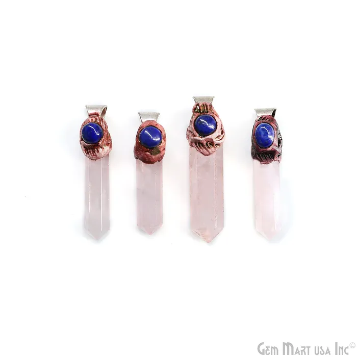 Necklaces GemMartUSA Rose Quartz with Lapis Polymer Clay Crystal Pendant Silver Dowsing Single Bail Pendant Halloween Healing Gift Necklaces GemMartUSA Rose Quartz with Lapis Polymer Clay Crystal Pendant Silver Dowsing Single Bail Pendant Halloween Healing Gift