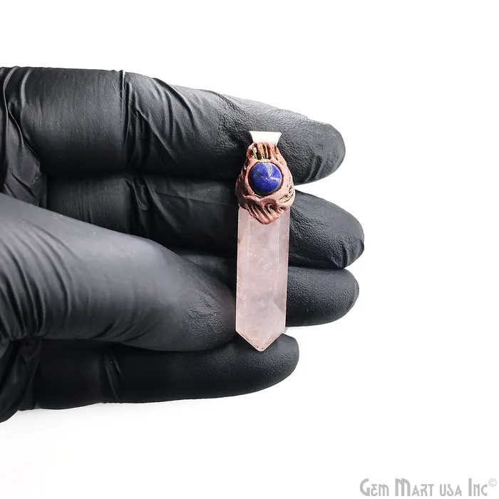 Necklaces GemMartUSA Rose Quartz with Lapis Polymer Clay Crystal Pendant Silver Dowsing Single Bail Pendant Halloween Healing Gift Necklaces GemMartUSA Rose Quartz with Lapis Polymer Clay Crystal Pendant Silver Dowsing Single Bail Pendant Halloween Healing Gift