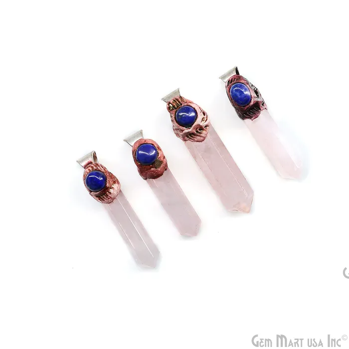 Necklaces GemMartUSA Rose Quartz with Lapis Polymer Clay Crystal Pendant Silver Dowsing Single Bail Pendant Halloween Healing Gift Necklaces GemMartUSA Rose Quartz with Lapis Polymer Clay Crystal Pendant Silver Dowsing Single Bail Pendant Halloween Healing Gift