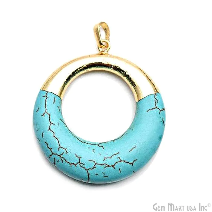 Necklaces GemMartUSA Turquoise Round 34mm Gold Plated Gemstone Circle Pendant Necklaces GemMartUSA Turquoise Round 34mm Gold Plated Gemstone Circle Pendant