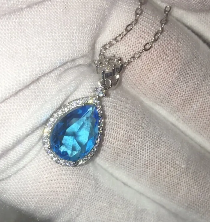 Necklaces Minx London Womens Necklace Teardrop Necklace Aquamarine Diamond Necklace Blue Diamond Pendant Pear Diamond Pendant Teardrop Pendant