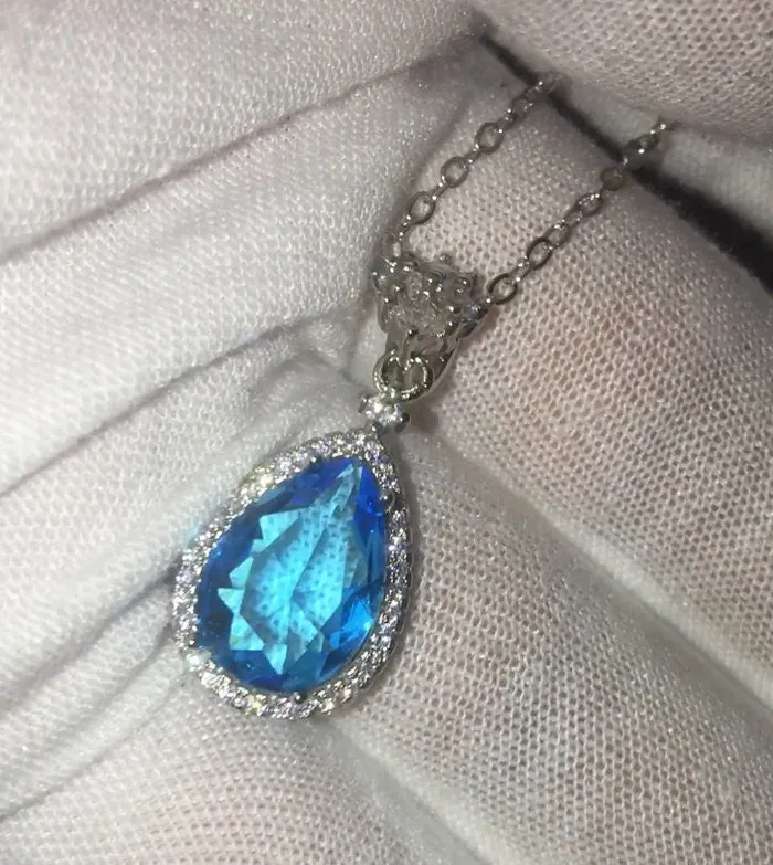 Necklaces Minx London Womens Necklace Teardrop Necklace Aquamarine Diamond Necklace Blue Diamond Pendant Pear Diamond Pendant Teardrop Pendant