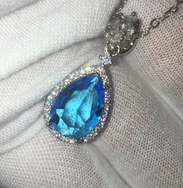 Necklaces Minx London Womens Necklace Teardrop Necklace Aquamarine Diamond Necklace Blue Diamond Pendant Pear Diamond Pendant Teardrop Pendant