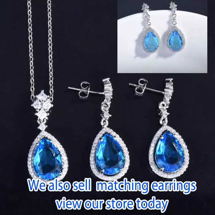 Necklaces Minx London Womens Necklace Teardrop Necklace Aquamarine Diamond Necklace Blue Diamond Pendant Pear Diamond Pendant Teardrop Pendant
