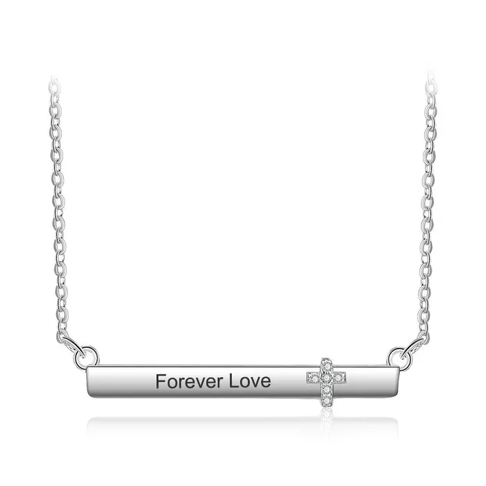 Necklaces Personalized Jewel Personalized Womens Silver Name Necklace with Strip Shape Pendant Cross CZ Stone Trendy Customizable Jewelry for Girls Necklaces Personalized Jewel Personalized Womens Silver Name Necklace with Strip Shape Pendant Cross CZ Stone Trendy Customizable Jewelry for Girls