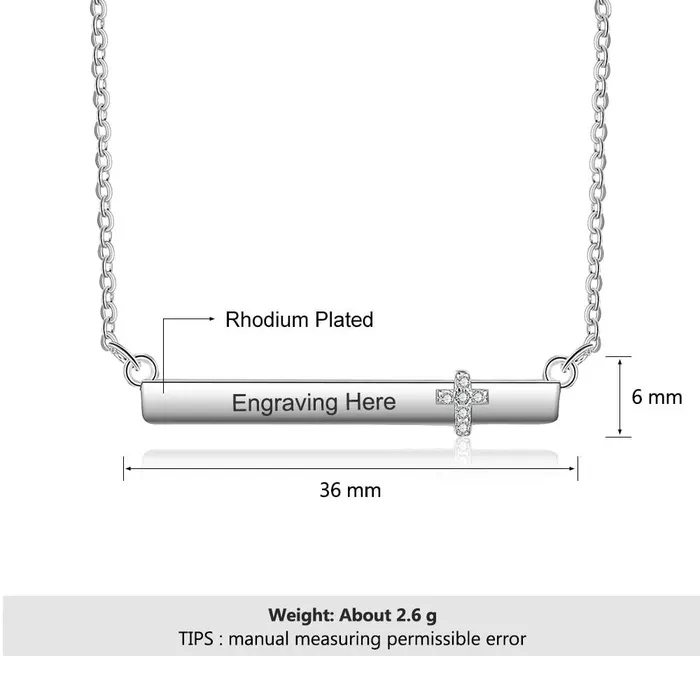Necklaces Personalized Jewel Personalized Womens Silver Name Necklace with Strip Shape Pendant Cross CZ Stone Trendy Customizable Jewelry for Girls