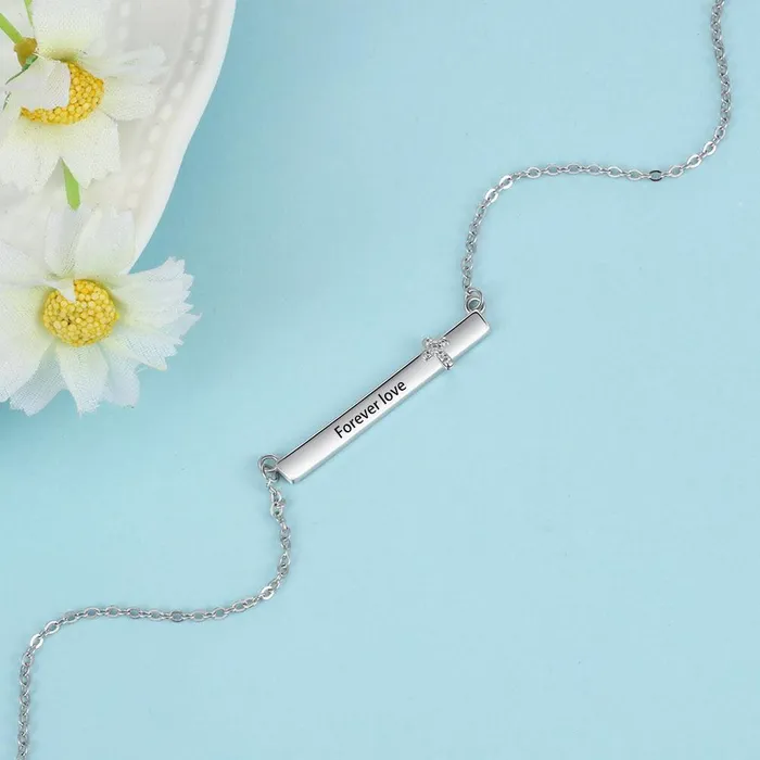 Necklaces Personalized Jewel Personalized Womens Silver Name Necklace with Strip Shape Pendant Cross CZ Stone Trendy Customizable Jewelry for Girls