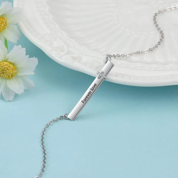 Necklaces Personalized Jewel Personalized Womens Silver Name Necklace with Strip Shape Pendant Cross CZ Stone Trendy Customizable Jewelry for Girls