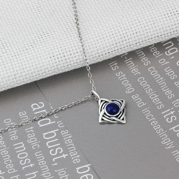 Necklaces Personalized Jewel Vintage Rhombus Shape Blue Cubic Zirconia 925 Sterling Silver Necklace Pendant For Women Fashion Jewelry