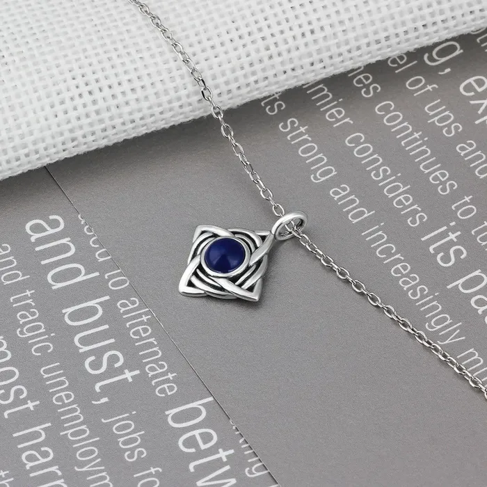 Necklaces Personalized Jewel Vintage Rhombus Shape Blue Cubic Zirconia 925 Sterling Silver Necklace Pendant For Women Fashion Jewelry