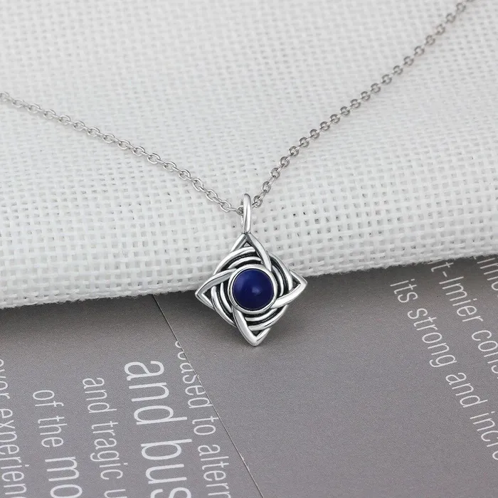 Necklaces Personalized Jewel Vintage Rhombus Shape Blue Cubic Zirconia 925 Sterling Silver Necklace Pendant For Women Fashion Jewelry
