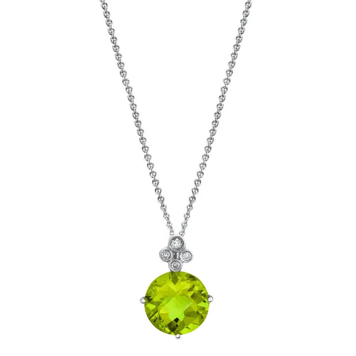 Necklaces TVON 14K 375ct Round Peridot and Diamond Pendant