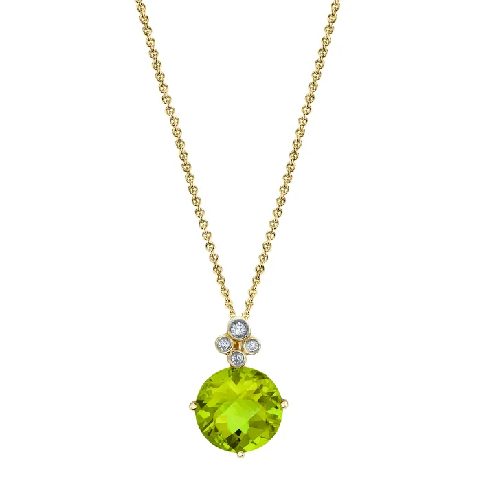 Necklaces TVON 14K 375ct Round Peridot and Diamond Pendant