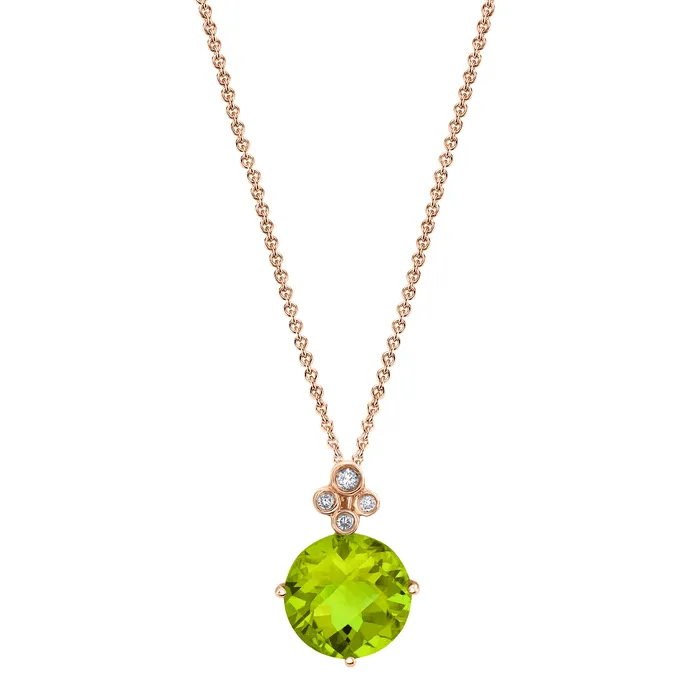 Necklaces TVON 14K 375ct Round Peridot and Diamond Pendant