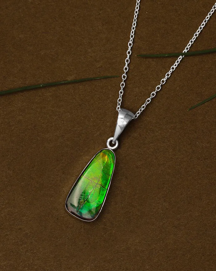 Necklaces YoTreasure 660 Ct Ammolite 925 Sterling Silver Necklace Pendant Jewelry