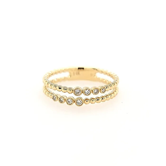 PeJay Rings 14k Yellow Gold Double Band Beaded Diamond Ring I8037