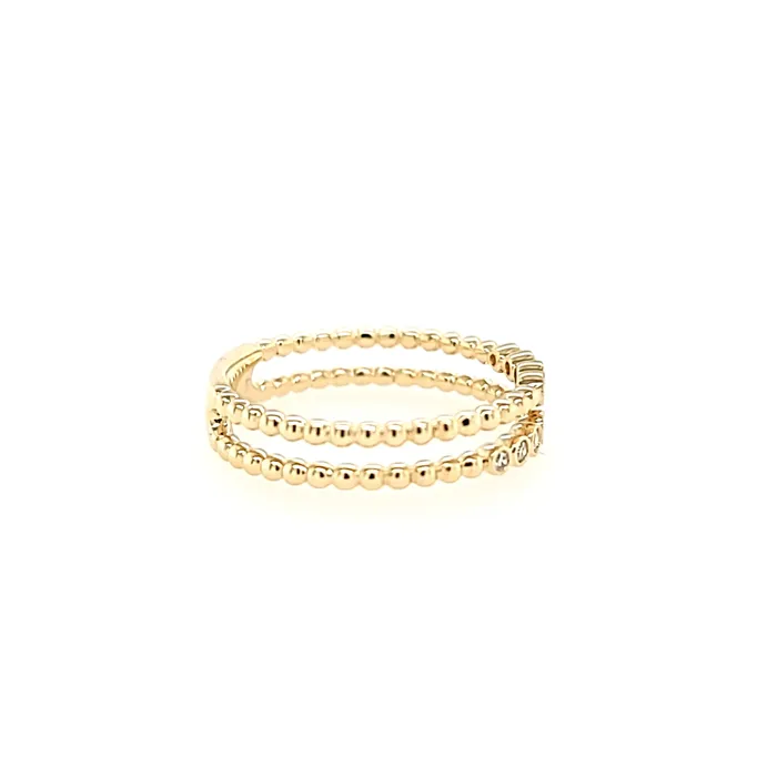PeJay Rings 14k Yellow Gold Double Band Beaded Diamond Ring I8037