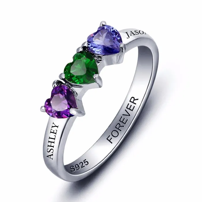 Personalized Jewel Rings Personalized 925 Sterling Silver Engagement Rings for Women with Custom Birthstones Engraved Names Personalized Jewel Rings Personalized 925 Sterling Silver Engagement Rings for Women with Custom Birthstones Engraved Names