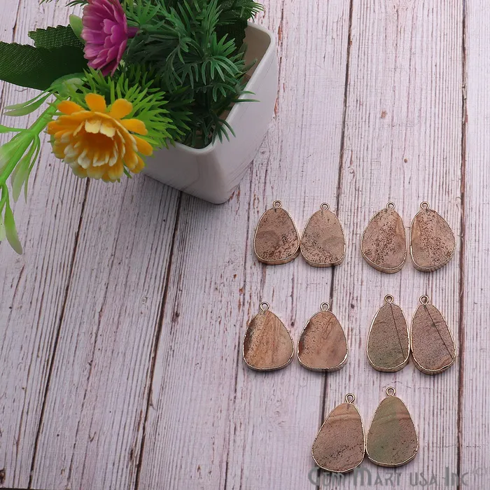 PreStyled Sets GemmartUSA DIY Picture Jasper 27x16mm Gold Electroplated Finding Earing Connector PreStyled Sets GemmartUSA DIY Picture Jasper 27x16mm Gold Electroplated Finding Earing Connector