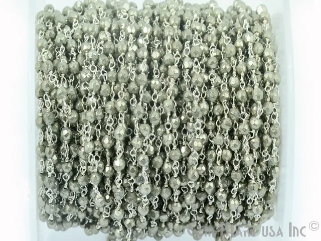 Pyrite Silver Plated Beaded Wire Wrapped Rosary Chain gemmartusa Necklaces
