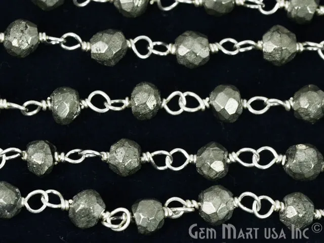 Pyrite Silver Plated Beaded Wire Wrapped Rosary Chain gemmartusa Necklaces