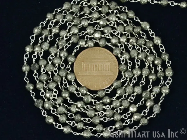 Pyrite Silver Plated Beaded Wire Wrapped Rosary Chain gemmartusa Necklaces