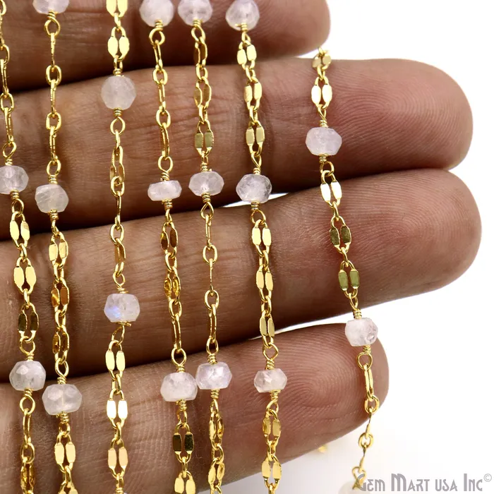 Rainbow Moonstone Beads Gold Plated Finding Rosary Chain GemMartUSA Necklaces