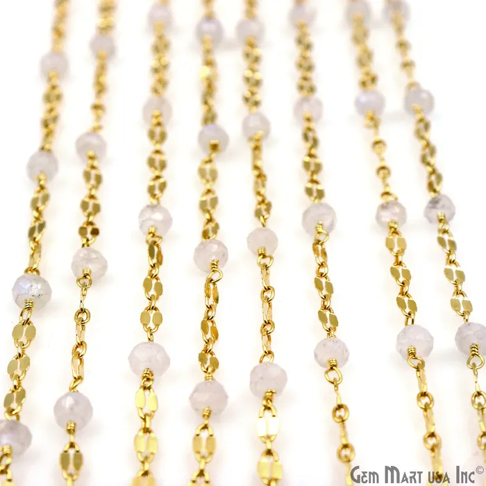 Rainbow Moonstone Beads Gold Plated Finding Rosary Chain GemMartUSA Necklaces