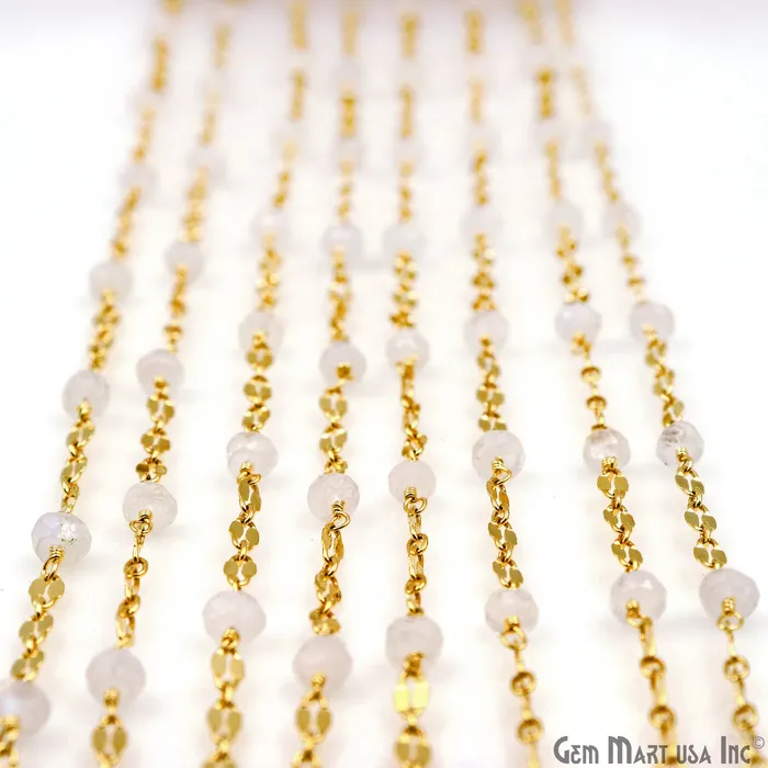 Rainbow Moonstone Beads Gold Plated Finding Rosary Chain GemMartUSA Necklaces
