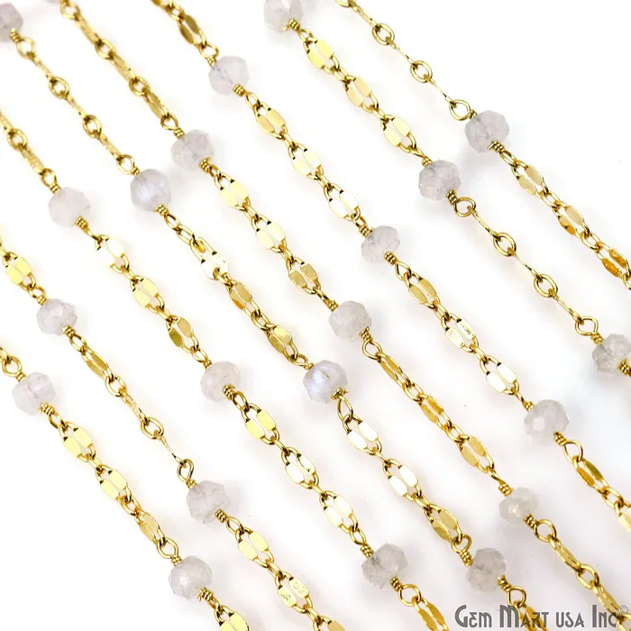 Rainbow Moonstone Beads Gold Plated Finding Rosary Chain GemMartUSA Necklaces