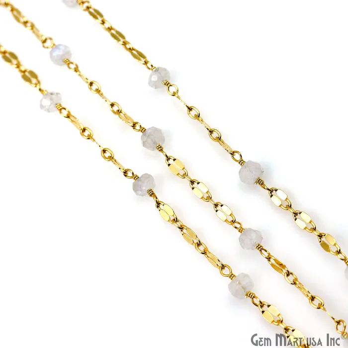 Rainbow Moonstone Beads Gold Plated Finding Rosary Chain GemMartUSA Necklaces