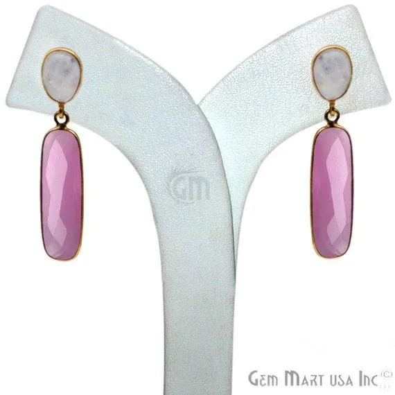 Rectangle Round Shape 46x10mm Gold Plated Gemstone Dangle Stud Earring Choose Your Style GDER3 GemMartUSA Earrings Rectangle Round Shape 46x10mm Gold Plated Gemstone Dangle Stud Earring Choose Your Style GDER3 GemMartUSA Earrings