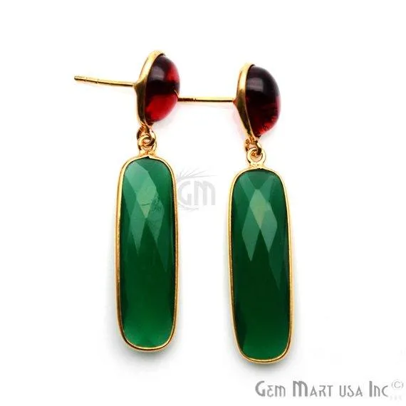 Rectangle Round Shape 46x10mm Gold Plated Gemstone Dangle Stud Earring Choose Your Style GDER3 GemMartUSA Earrings