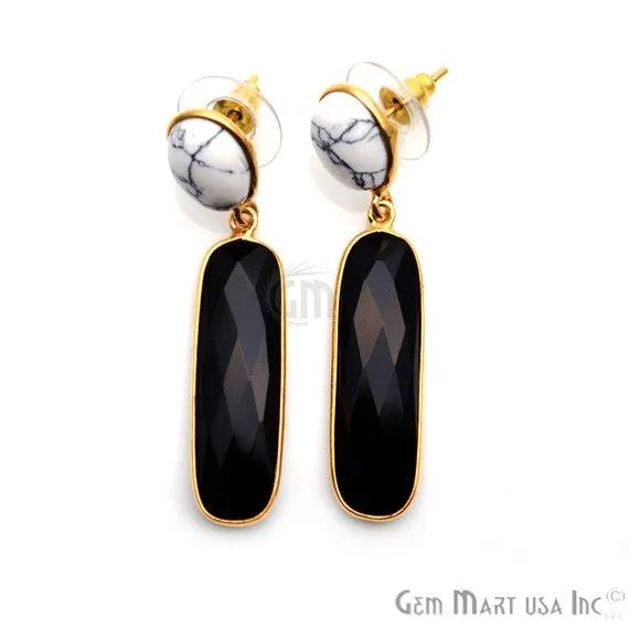 Rectangle Round Shape 46x10mm Gold Plated Gemstone Dangle Stud Earring Choose Your Style GDER3 GemMartUSA Earrings